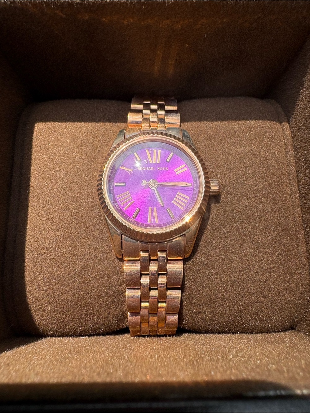 Michael Kors Rose Gold Tone Watch with Purple Dial